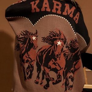 Brown and Black Horse Print Cardigan